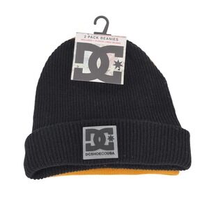 DC Shoes CO USA 2 Pack Cuffed Beanies Black & Gold